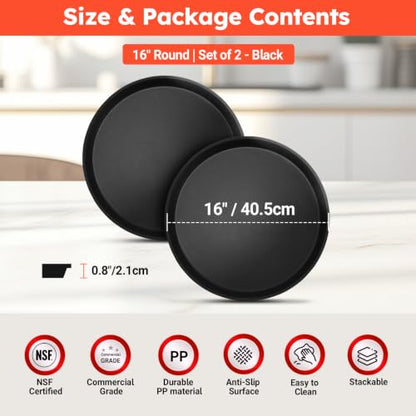 2 Pack 16" Commercial Non-Slip Round Serving Trays, NSF, Black - color: Black, size: 16"