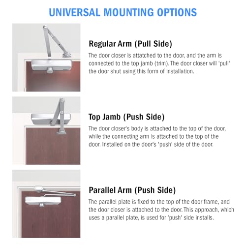 Nuk3y 6003 Series Hold Open Door Closer, Multi-Mount, Size 3 (Black) - color: Black