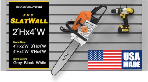 Heavy Duty 2'H X 4'W PVC Garage SlatWall Storage System (with Endcaps & Screws) - Modular Slat Wall Paneling for Garage Wall Organizer - Interlocking SlatWall Panels for Home & Commercial Use (Grey) - color: Grey, size: 2'H x 4'W