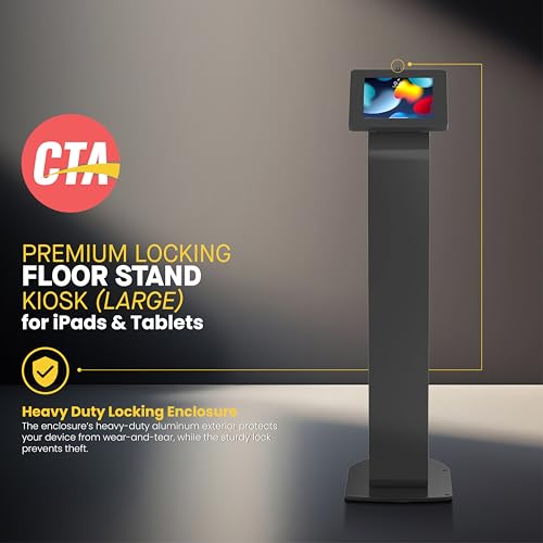 Locking Floor Stand – CTA Premium Locking Support Base Kiosk with Steel Body and Heavy-Duty Locking Enclosure with Keys for iPad Pro 13-inch (M4), iPad Pro 12.9-inch, iPad Air 13-Inch (M3 / M2) - color: Black, size: Large Size Tablets, style: Key Lock Enc