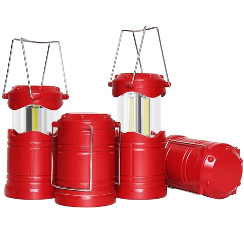 Lichamp LED Camping Lantern, 4 Pack Battery Powered Flashlight for Power Outages, Portable Collapsible Hanging Light Essential for Home, Outdoor, Emergency Lamp Survival Kit Gear for Hurricane, Red - color: Red