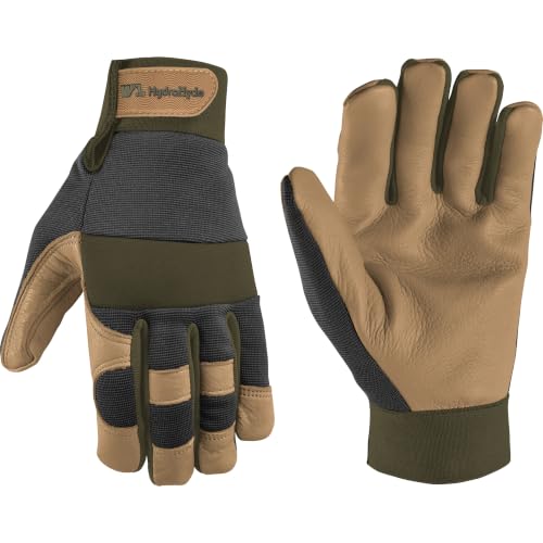 Wells Lamont Men's Leather Palm Work Gloves – HydraHyde Water-Resistant Leather, Flexible Spandex Back, Adjustable Closure - color: Sunbaked, size: Medium