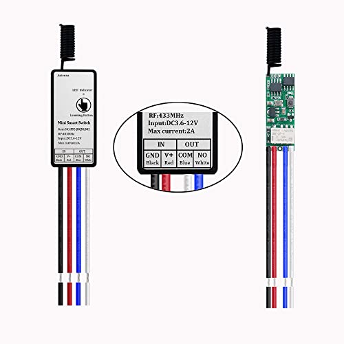 Smart Home 433MHz Universal Mini Wireless RF Remote Control Switch DC 5V 6V 9V 12V Electromagnetic Lock Fingerprint Lock Relay Output Control Module (Latching-1 Switch)