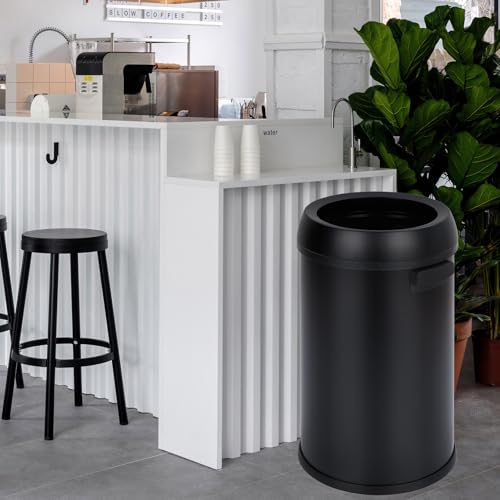 GarveeHome 17 gal/65 L Open Top Trash Can, Stainless Steel Rubbish Bin, Commercial Grade Waste Container, Round Garbage Can for Outdoor, Home Office, Restaurant, Black - color: Black, Open Top