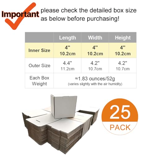 4x4x4'' Small Shipping Boxes, 25 Pack, Cardboard Corrugated Mailers for Business, White (LM444-25) - color: White-25 Pack, size: 4x4x4''
