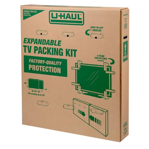 U-Haul Heavy-Duty Expandable TV Moving Box Adjustable Fit for Flat-Screen TVs (32"70") Double-Wall Cardboard Includes 1 Box with 4 Foam Protection Pieces