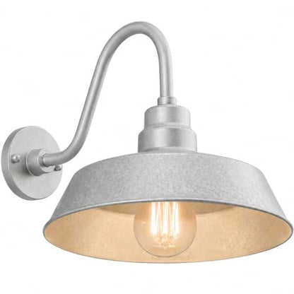 14in. Galvanized Finish Outdoor Gooseneck Barn Light, 5000K Cool White - color: Galvanized (1 Pack), size: 14-1/2 in Gooseneck Arm