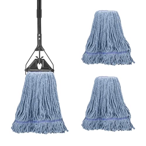 Commercial Industrial Mop for Floor Cleaning,3 Extra Large Replacement Head - size: Black Metal Handle + 3 Blue Heads