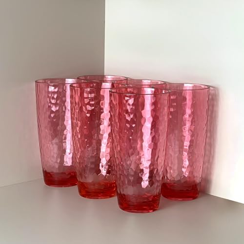 26-Ounce Plastic Tumblers (Set of 6), Reusable Plastic Mugs, BPA-Free Acrylic to Drink Mugs, Shatter Resistant, Textured Interior, Dishwasher Safe (Red, 26 Ounce) - color: Red, size: 26 Ounce