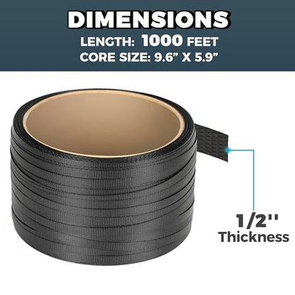 PP Strapping Banding Roll - 1000ft x ½’’ Standard PP Strappings Roll - Banding & Pallet Strap Kit - 400lb Break Strength - Includes Strapping Rolls & Self-Dispensing Box