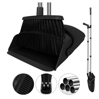 Black Broom and Dustpan Combo Set, 51" Long Handle Broom - color: Black, size: Normal