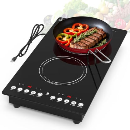 VBGK induction cooktop,110V 2300W countertop hot plate with Brushed Panel LED touch Control, induction cooker with 9 Power Levels, Kids Lock & 2H Timer,12 Inch doubledouble burner hot plate - size: double induction cooktop