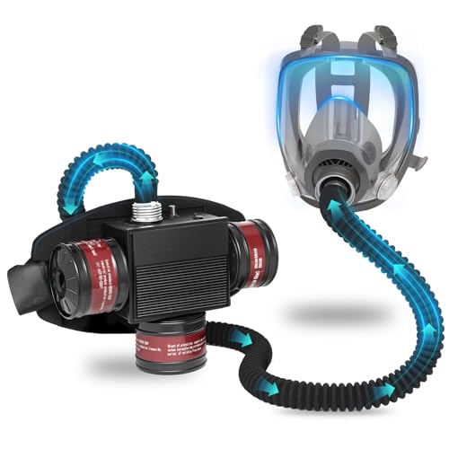 HANUU High-Efficiency PAPR Respirator System: Powered Air Purifying Respirators with 3Pcs 40mm Gas Mask Filters Portable Supplied Air Respirator for Welding Spray Painting Chemical Large Air Volume - color: Grey-papr