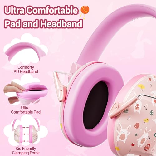 Dr.meter 27SNR Noise Cancelling Headphones for Kids Adults Ear Protection - color: Print Pink