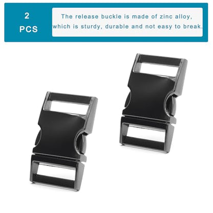 Enosea 2 Pcs Metal Buckles Quick Side Release Buckle Clips for Straps Paracord Backpack Webbing Dog Collars, Gun Black - size: 1"(25mm)