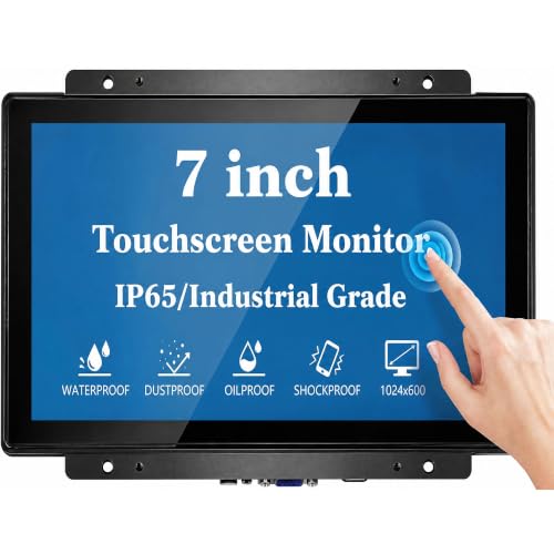 7 Inch Open Frame Capacitive Touchscreen Monitor - 10-Point Touch 1024x600 300 Nits IP65 Waterproof Display VESA Panel Mount - for Kiosk POS HMI Automation Digital Signage 7x24h Industrial Work - size: 7