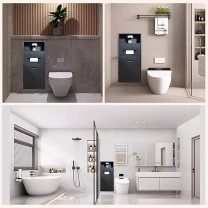 Stainless Steel Recessed Shower Nich with Built-in Trash Can(25.4X11.2IN) - color: Black