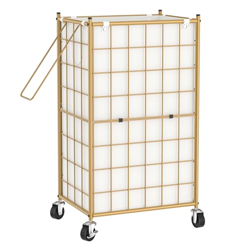 WOWLIVE Rolling Laundry Basket, Metal Wire Frame Laundry Hamper with Wheels - color: Golden, size: 100l