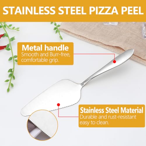 GRETJOB 12 Pcs Pizza Pan Riser Stand Set, 4 Metal Pizza Table Stands + 4 Nonstick Pizza Pans + 4 Pie Servers, Pizza Rack & Tray for Baking, Dessert, Cheese, Party, and Restaurant Use (Silver) - color: Silver 4Pcs