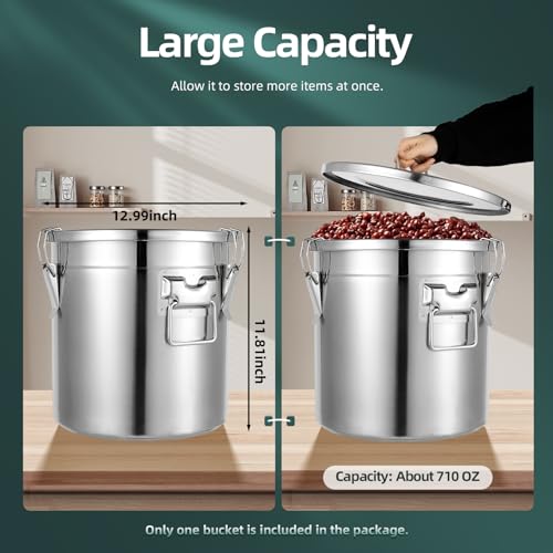 304 Stainless Steel Canister with Airtight Lids, 5.5 Gal Large Canisters Container w/Locking Clamp, Food Containers Storage Bucket for Flour Grain Coffee Bean (21L) - size: 21L