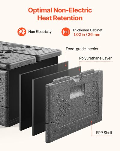 VEVOR Collapsible Insulated Food Warmer, 40 Qt Non-Electrical Thermal Carrier, Lightweight and High-Rigidity EPP Hot Box, for Delivery, Transport, Catering BBQ Event, Keeps Warm/Cold 4 Hours (Gray) - size: 40QT