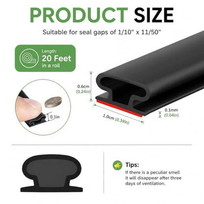 D-Shaped Self-Adhesive TPE Door Weather Stripping Seal 3/8x1/4 20 Ft