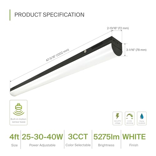 ASD Black Linear LED Shop Lights 4ft with Emergency Battery Backup - 25W-40W 120-277V 3500K-5000K Linkable High Bay LED Shop Lights for Garage, Workshop, Commercial Bay Lighting UL DLC Stairwell - color: Black, size: 4FT Emergency