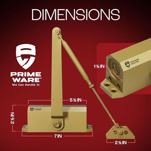 PrimeWare DC-300 Adjustable Automatic Door Closers for Home | Soft Close, No Slam | Residential and Commercial Door Closer | Level 3 | for Doors Weighing 90-140 lbs | Hydraulic Door Spring - Gold - size: Level 3, style: Gold
