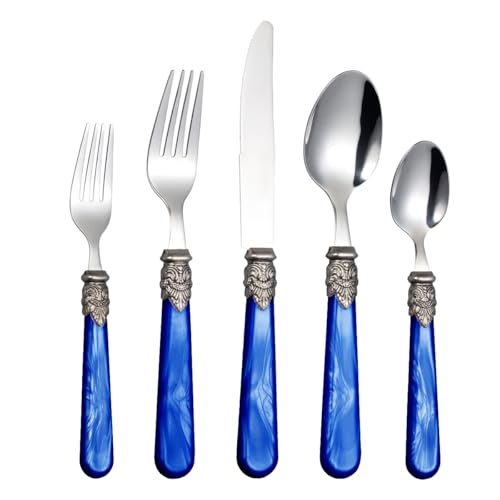 20 Pieces 18/10 Stainless Steel Elegant Silverware Set for 4,Vintage Flatware Set,Dishwasher Safe (20, Deep Blue) - color: Deep Blue
