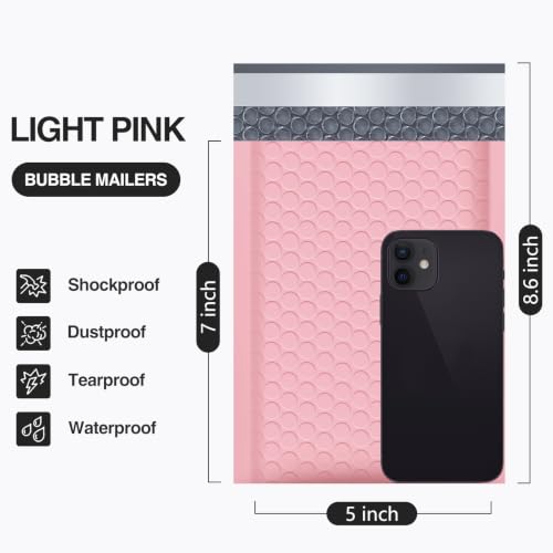 UCGOU Bubble Mailers Padded 5x8.6" Usable Size 5x7" Light Pink 50 Pack - color: Light Pink, size: 5x8.6" 50PC