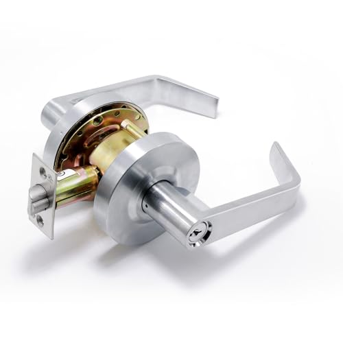 [UL Listed] BSEED Keyed Entry Commercial Door Lever Lock, Heavy Duty Grade 2 Lever Handle, ADA Compliant, 3 Hour Fire Rated, Non-Handed, Satin Chrome Finish, 2-3/4" Backset for Office & Exterior Doors - style: Keyed Entry