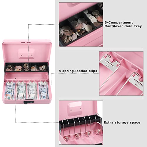 xydled Cash Box with Combination Lock, Metal Money Safe Storage Box, Pink - color: Pink Combination Lock