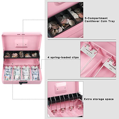 xydled Cash Box with Combination Lock, Metal Money Safe Storage Box, Pink - color: Pink Combination Lock