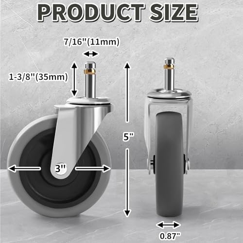 Besitu 3 Inches Stem Caster Wheels, 7/16-Inch Stem Diameter Swivel Casters Set of 5, Heavy Duty TPR Replacement Wheels for Brute Trash Bin Dolly Shop Cart Rubbermaid Weber Grills - style: 3 Inch(5-Pack)