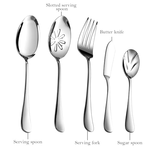 Silverware Set for 8 with Serving Utensils,Stainless Steel Flatware Cutlery - size: 45 Piece, style: Modern