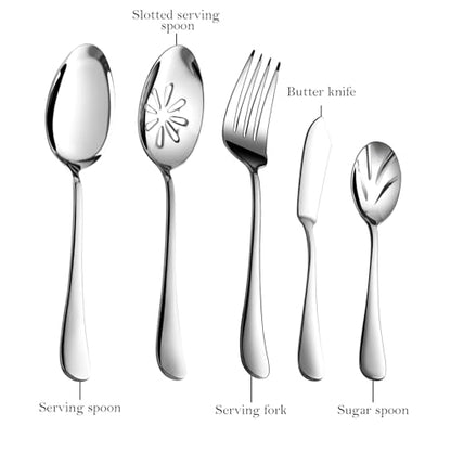 Silverware Set for 8 with Serving Utensils,Stainless Steel Flatware Cutlery - size: 45 Piece, style: Modern