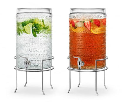 2 PACK-2 Gallon Glass Drink Dispensers for Parties, Hobnail Drink Dispenser, Beverage Dispenser with Stand and Glass Lid, 100% Leakproof Spigot, Perfect For Parties And Daily Use - color: Clear - 2 Gallon 2 Pack
