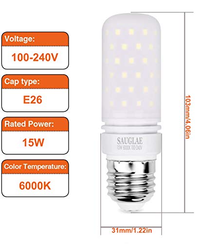 LED Light Bulbs 15W, 120W Incandescent Bulbs Equivalent, 1500Lm, 6000K Daylight White, E26 Large Edison Screw Corn Bulbs, Pack of 4 - color: Daylight White E26