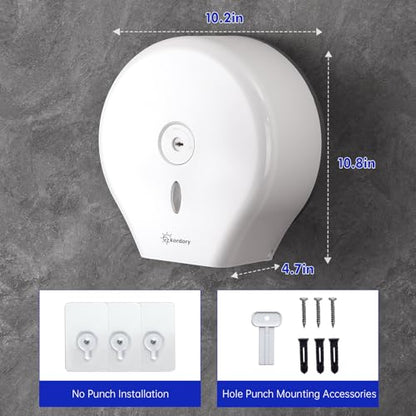 Kordory Wall Mount Toilet Paper Holder, 9" Jumbo Toilet Paper Roll Holder - color: White