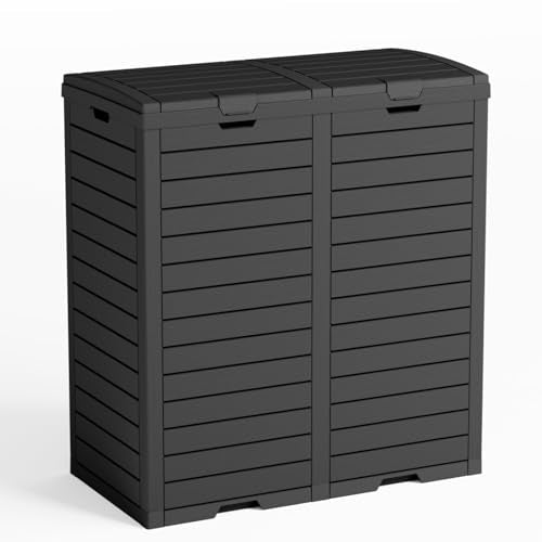 Outdoor Trash Can with lid, Waterproof, UV-Resistant Resin Garbage Can, Lockable Lid and Drip Tray, Animal-Proof, for Patio, Kitchen, Backyard and Deck (Black, 76 Gallon) - color: Black, size: 30.7*16.3*33.9
