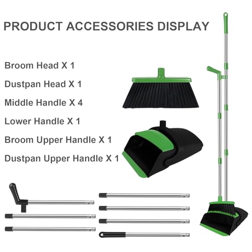Green Broom and Dustpan Combo Set, 51" Long Handle Broom - color: Green