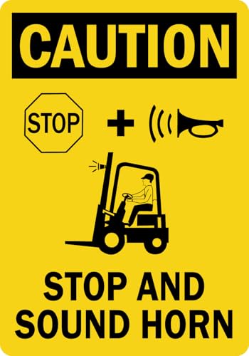 StickerJet OSHA Caution Sign Stop And Sound Horn (With Horn & Forklift Graphic) Stickers – Self Adhesive Vinyl 5-Pack, Sign for Warehouse and Industrial Waterproof & UV Resistant (5" x 7") - color: Caution: Stop And Sound Horn, size: 5" x 7"