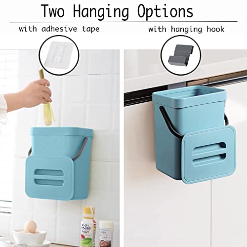 LALASTAR Small Trash Can with Lid, Compost Bin Indoor Kitchen Sealed Under Sink for Kitchen, Food Waste Bin for Countertop, Mountable Garbage Can for Bathroom, RV, 5L/1.3 Gal, Blue - color: Blue