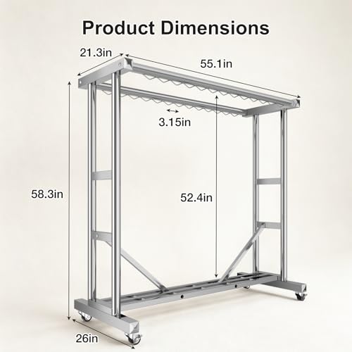 Stainless Steel Rolling Clothes Rack, 55 Inch Large Size, 700 LBS Capacity - color: Silver