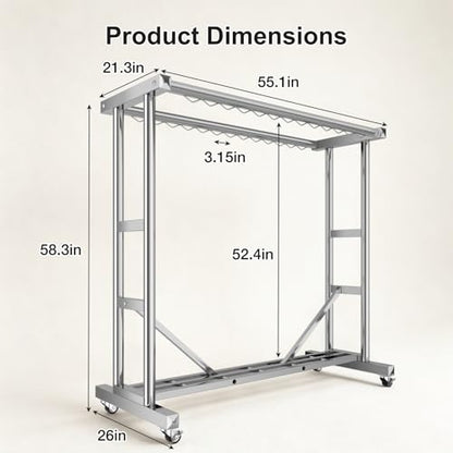 Stainless Steel Rolling Clothes Rack, 55 Inch Large Size, 700 LBS Capacity - color: Silver
