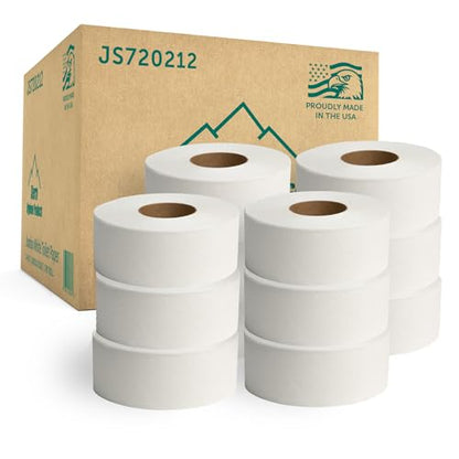 Sierra Hygiene 2-Ply Jumbo Toilet Paper, 3.5"x720', 12 Rolls, USA