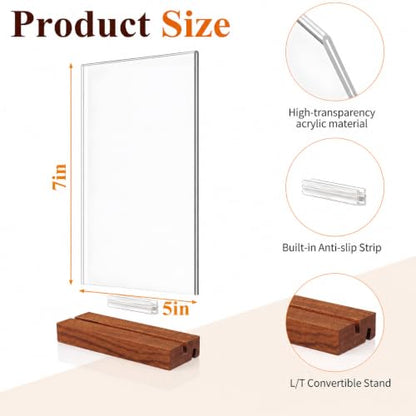 5x7 Acrylic Sign Holder with Wooden Base 4 Pack Adjustable Vertical/Tilt - color: Warm Brown, size: 5"x7"