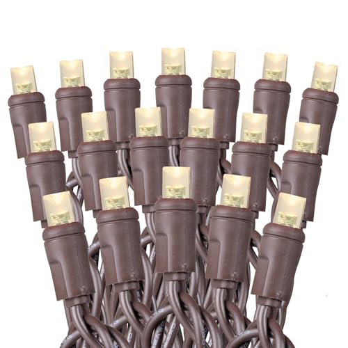 100 Warm White Wide Angle LED Mini Lights, 50 Ft, Brown Wire
