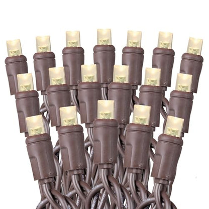 100 Warm White Wide Angle LED Mini Lights, 50 Ft, Brown Wire