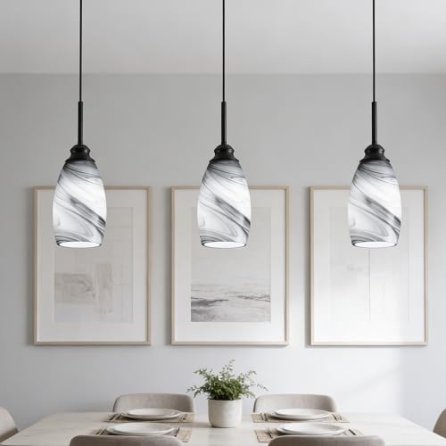 Industrial Pendant Light with Glass Shade Matte Black Pendant Lighting Adjustable Industrial Retro Style Hanging Light,Kitchen Island Farmhouse Pendant Lights Fixtures for Kitchen,Farmhouse - color: 3 Packs Grey Swirl, size: 3 Pack